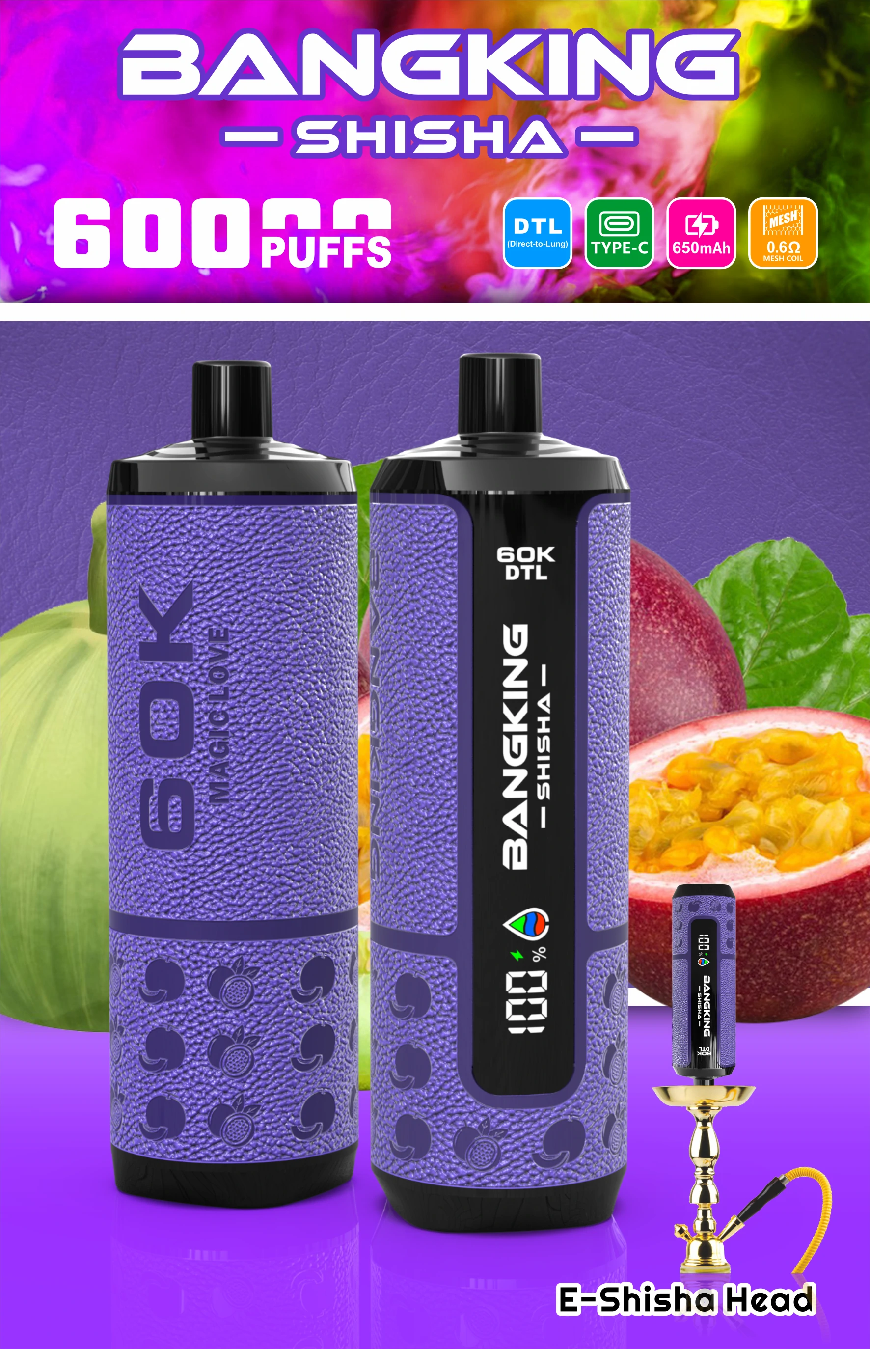 Bang King Shisha 60000パフ 使い捨て電子タバコ - image 3