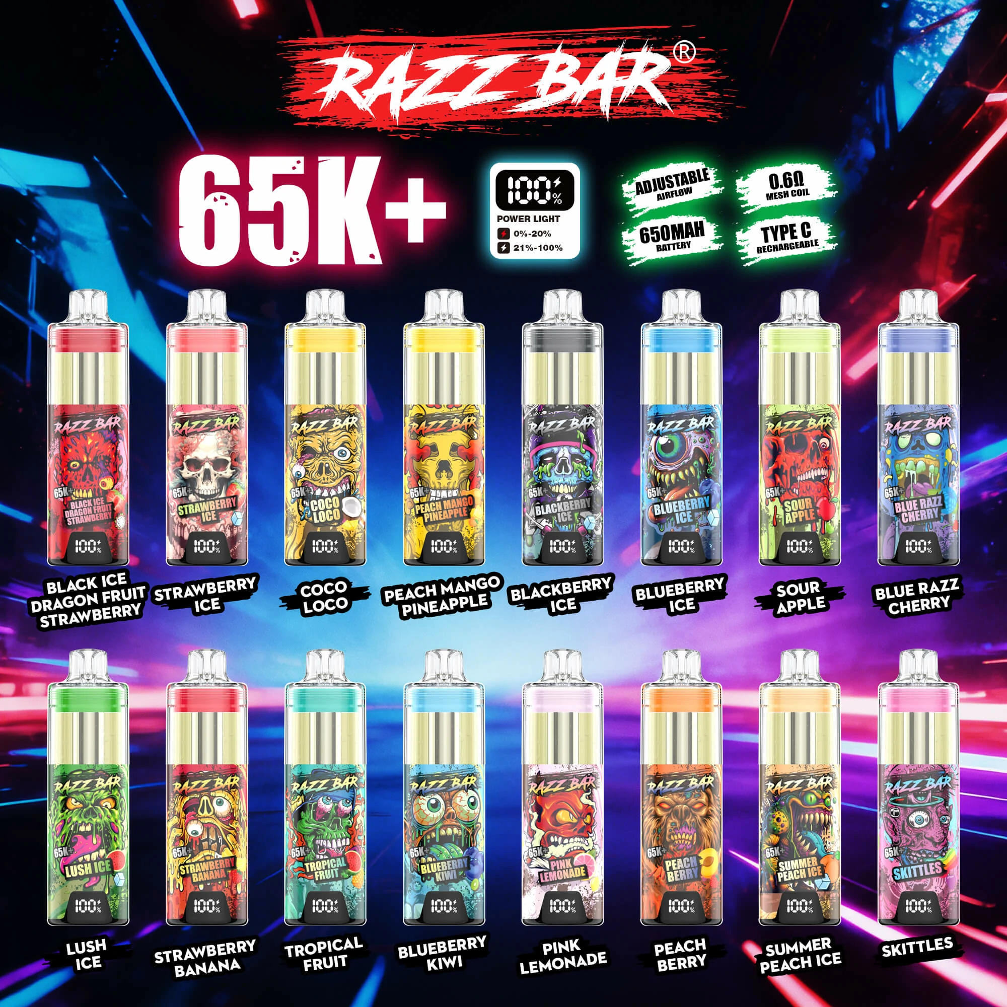 Razz Bar Crystal Smart Screen 65000パフ 使い捨て電子タバコ - image 5