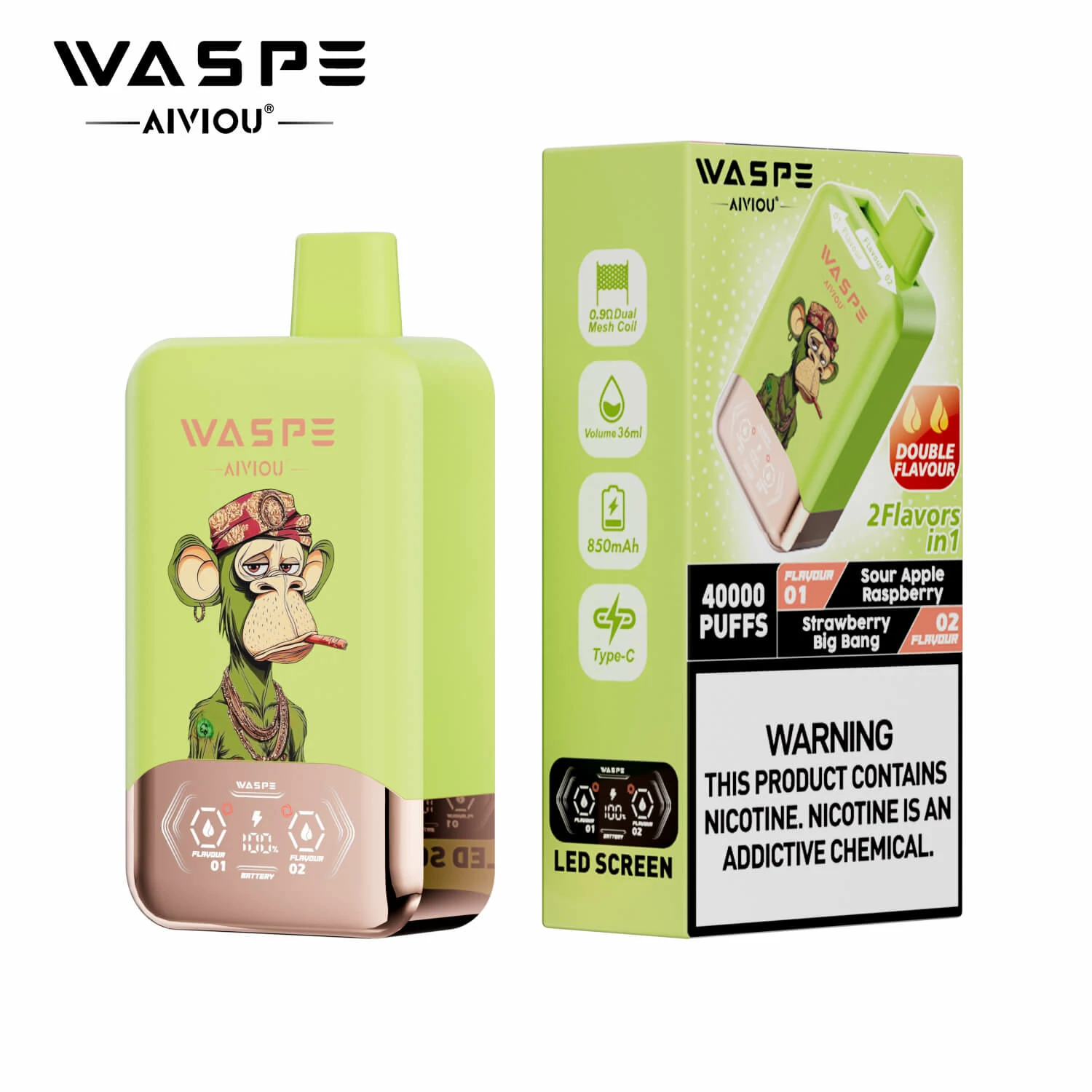 WASPE AIVIOU 40000パフ 2-in-1 使い捨て電子タバコ - image 2