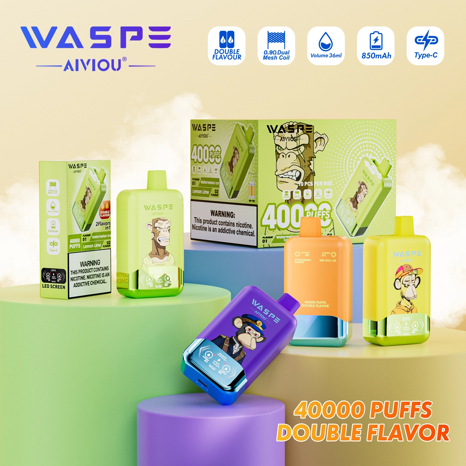 WASPE AIVIOU 40000パフ 2-in-1 使い捨て電子タバコ