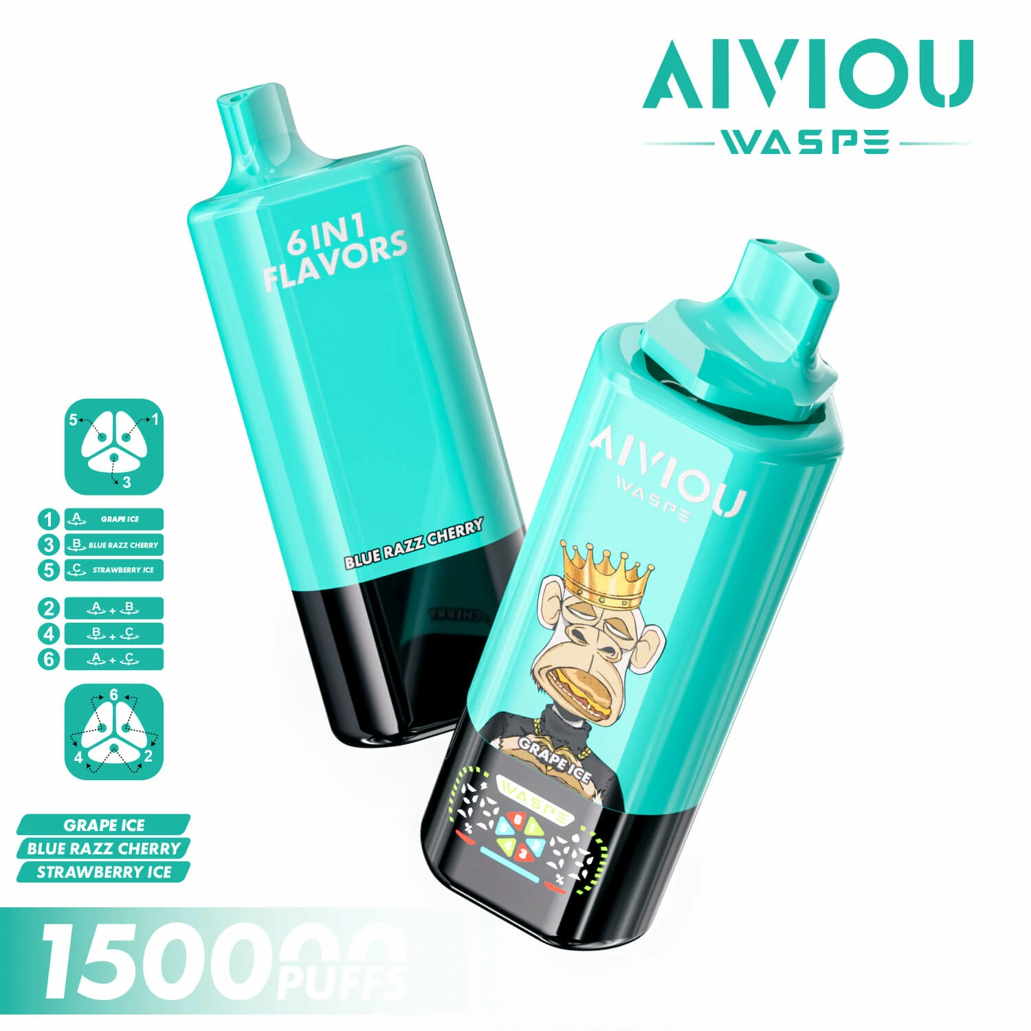 WASPE AIVIOU 150000パフ 6-in-1 使い捨て電子タバコ - image 3