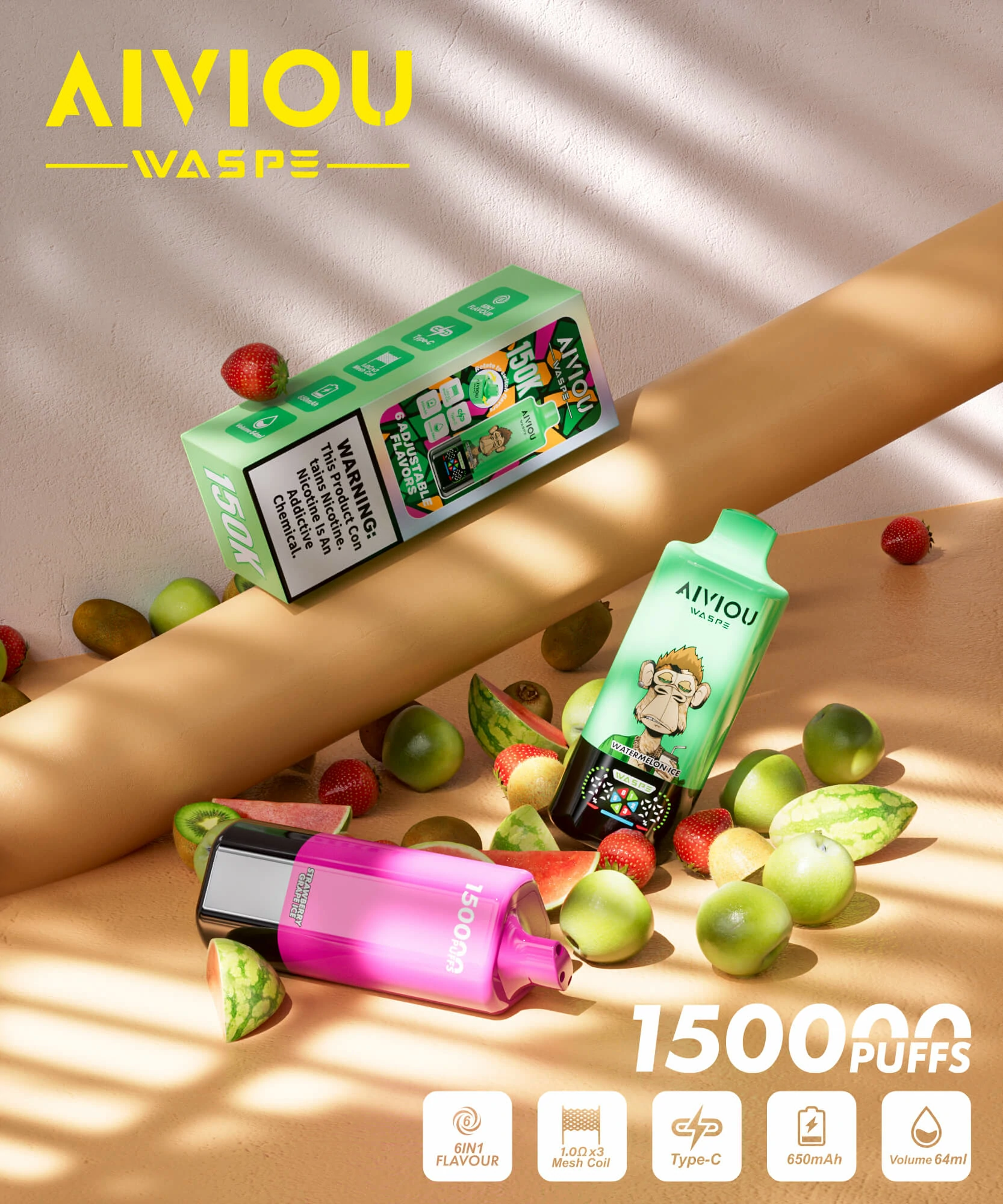 WASPE AIVIOU 150000パフ 6-in-1 使い捨て電子タバコ - image 2