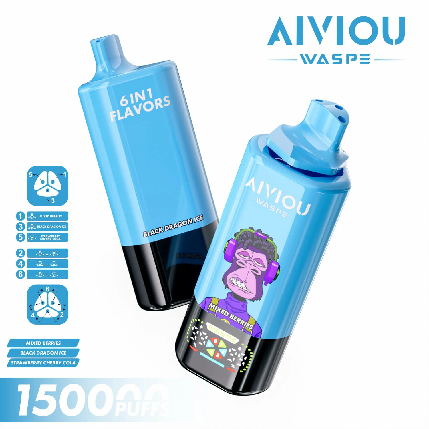 WASPE AIVIOU 150000パフ 6-in-1 使い捨て電子タバコ - image 5