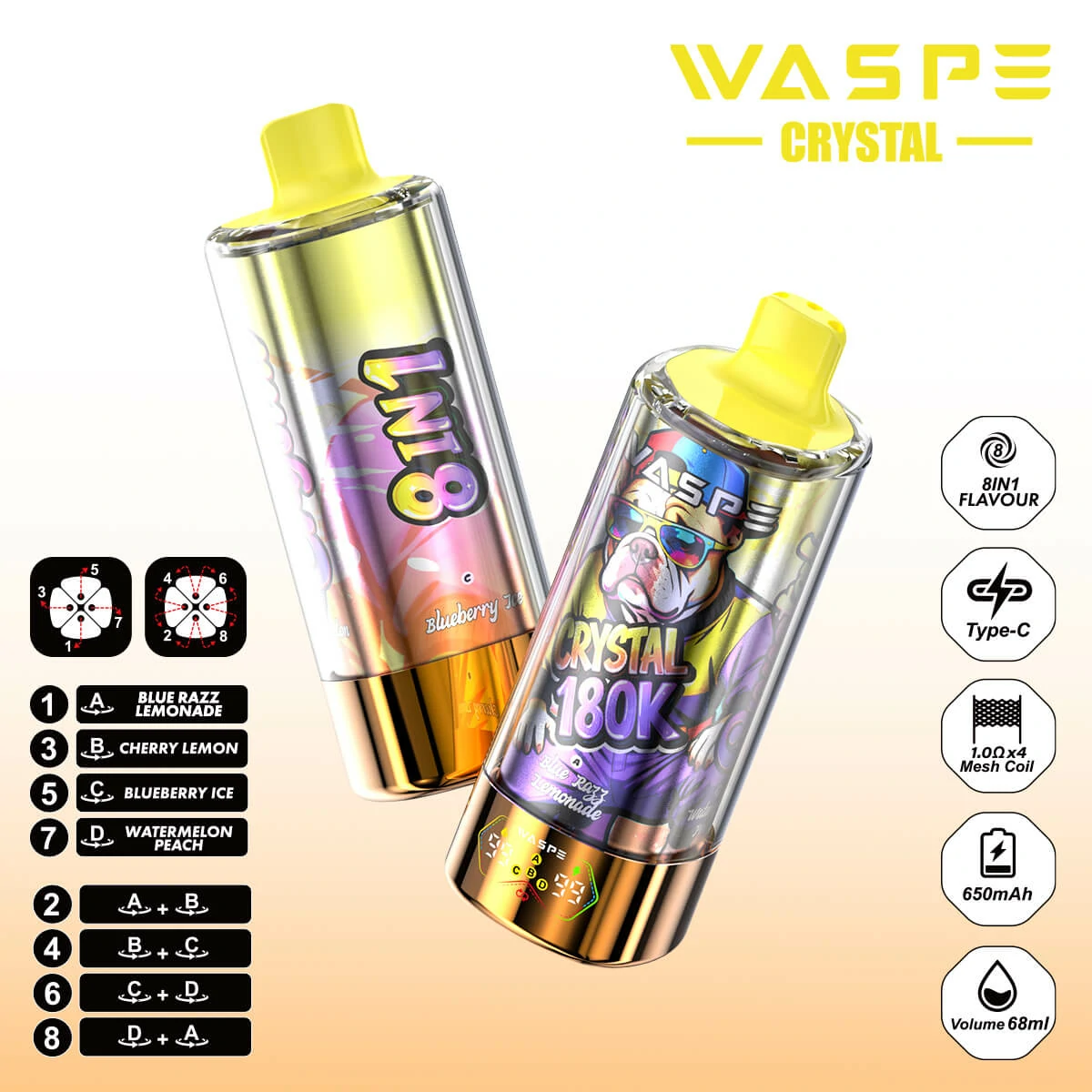 WASPE Crystal 180000パフ 8-in-1 使い捨て電子タバコ - image 4