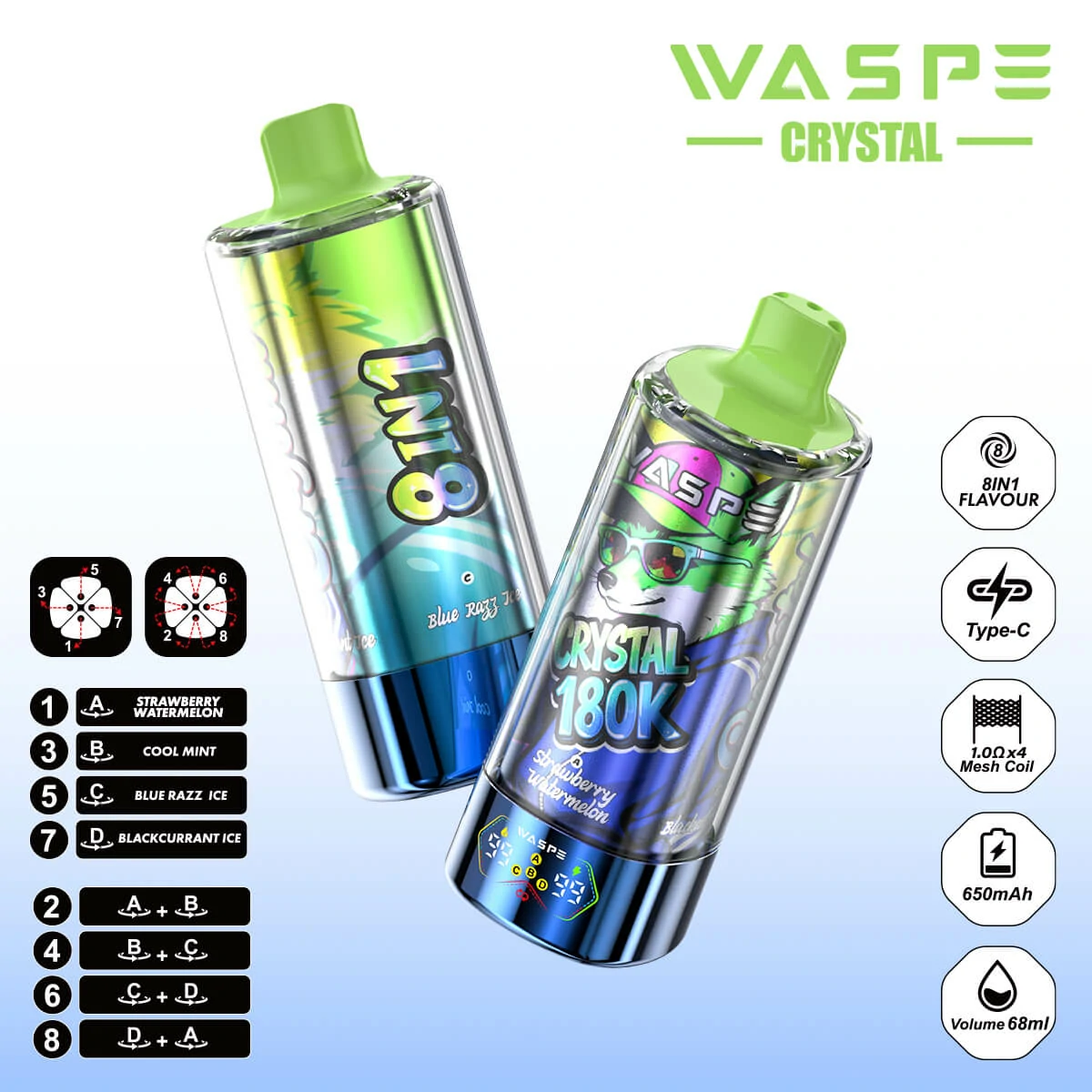 WASPE Crystal 180000パフ 8-in-1 使い捨て電子タバコ - image 8
