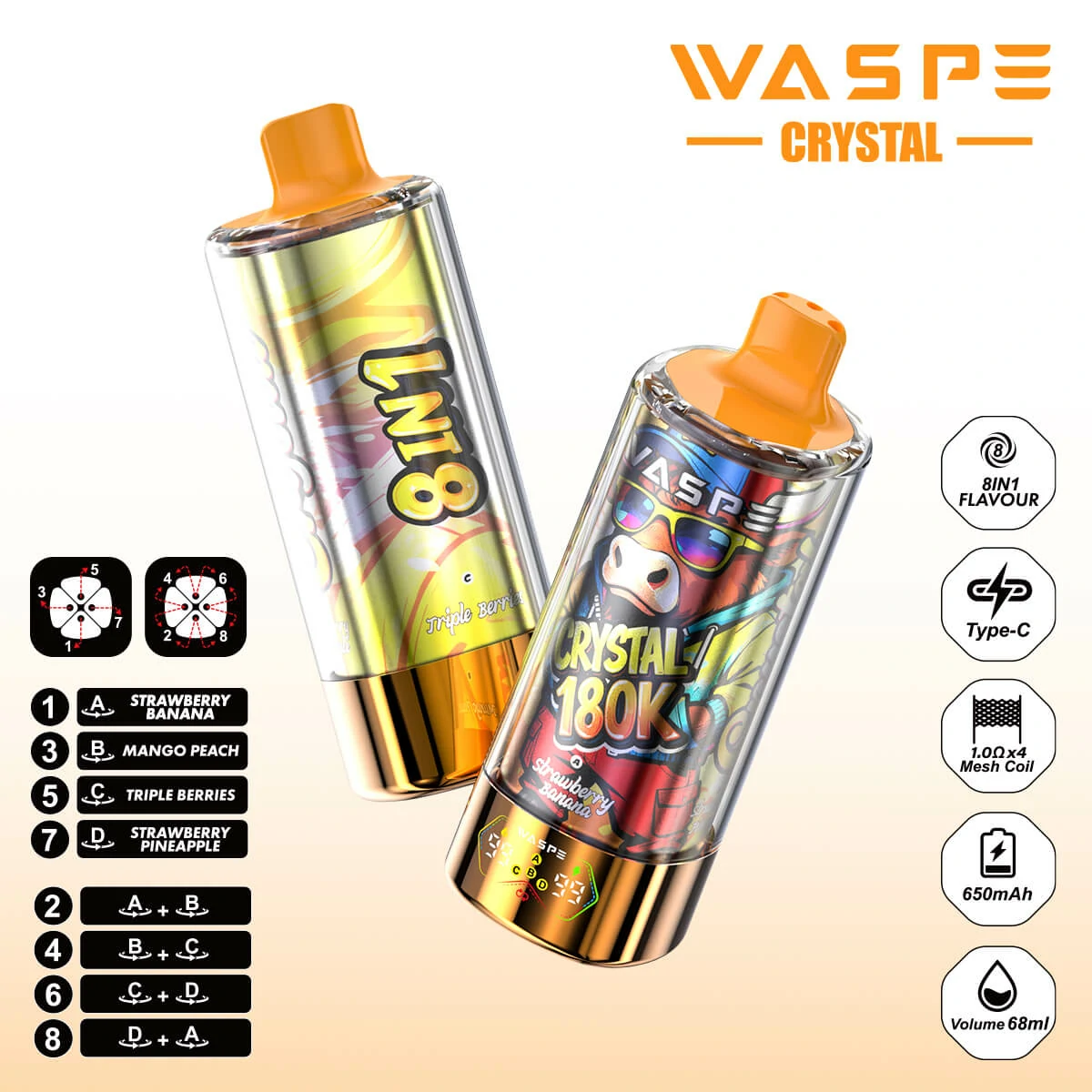 WASPE Crystal 180000パフ 8-in-1 使い捨て電子タバコ - image 5