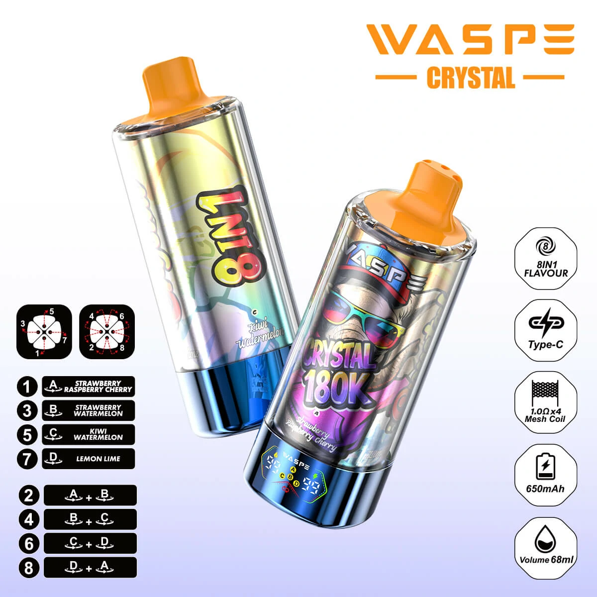 WASPE Crystal 180000パフ 8-in-1 使い捨て電子タバコ - image 2