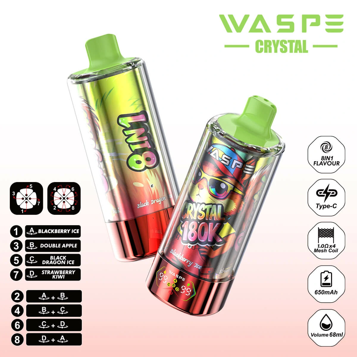 WASPE Crystal 180000パフ 8-in-1 使い捨て電子タバコ - image 7
