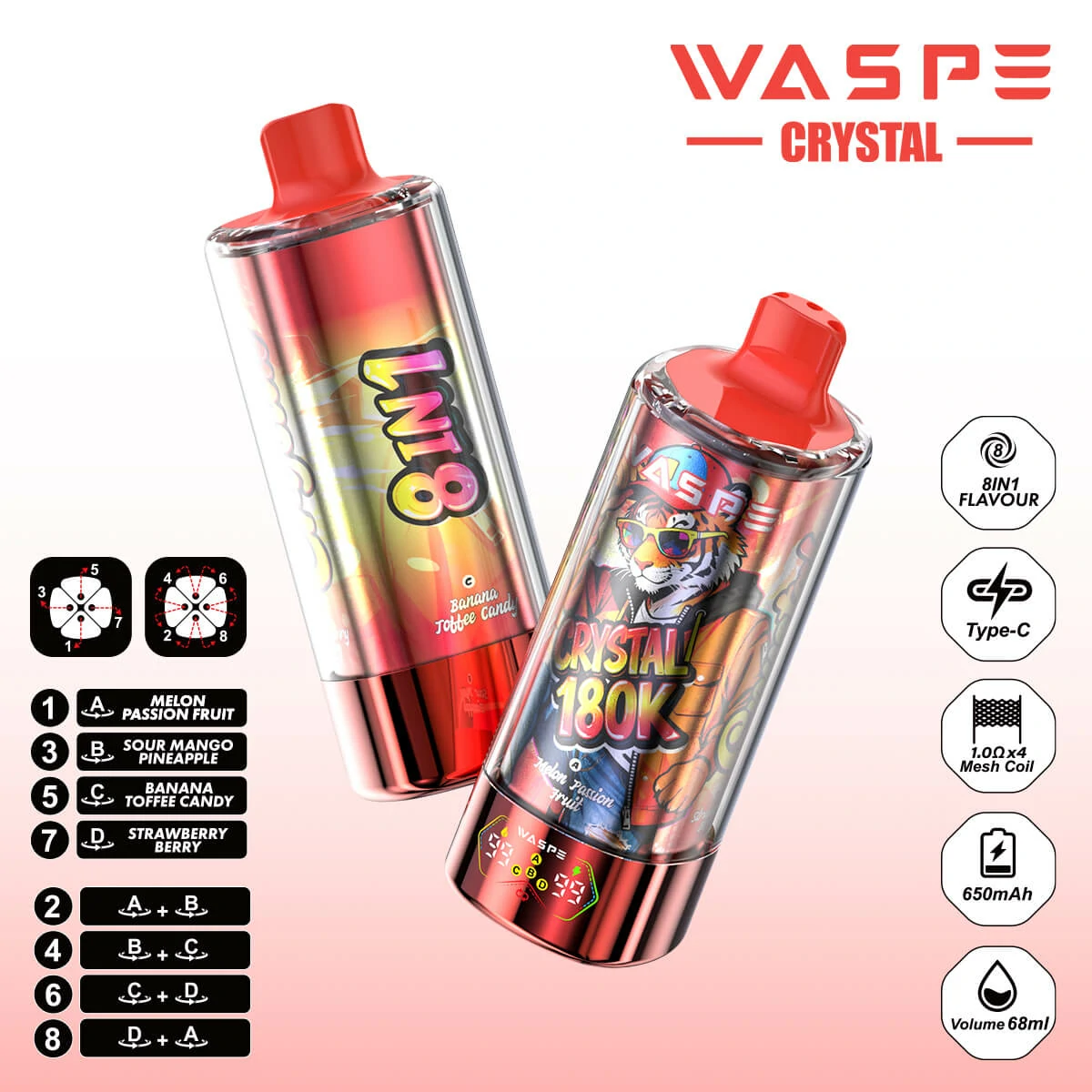 WASPE Crystal 180000パフ 8-in-1 使い捨て電子タバコ - image 9