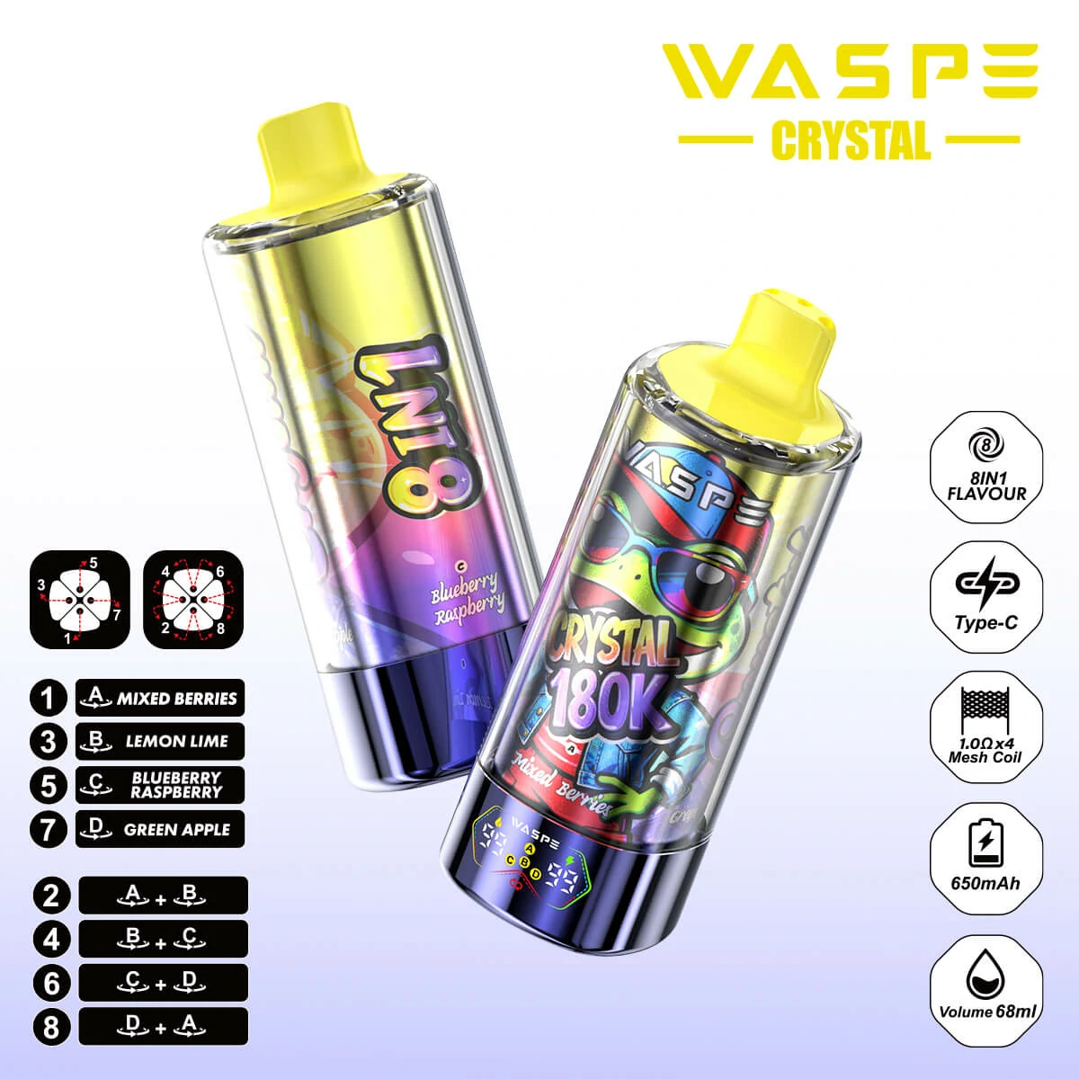 WASPE Crystal 180000パフ 8-in-1 使い捨て電子タバコ - image 3
