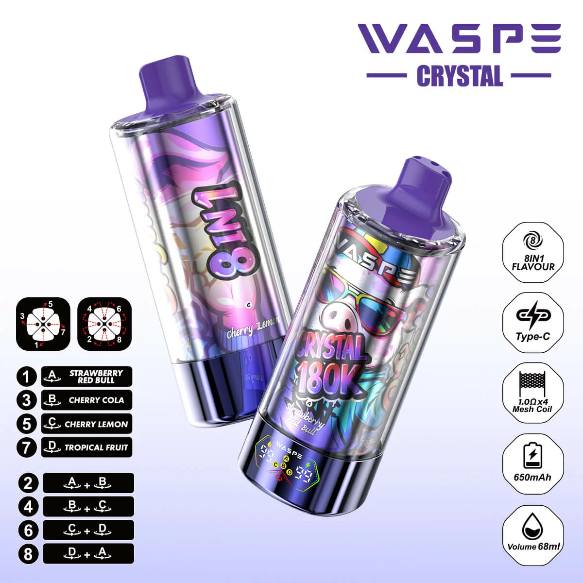 WASPE Crystal 180000パフ 8-in-1 使い捨て電子タバコ - image 6