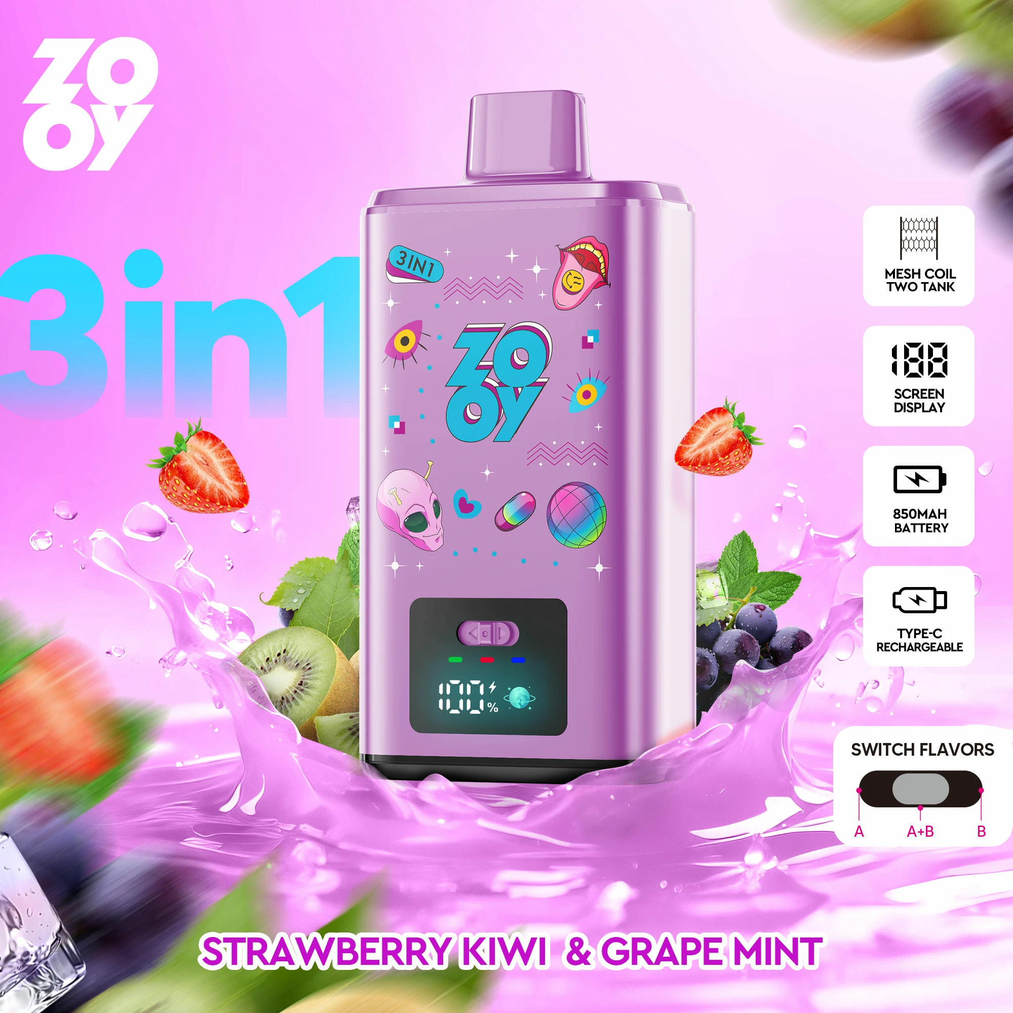 Zooy 150000パフ 3-in-1 使い捨て電子タバコ - image 5