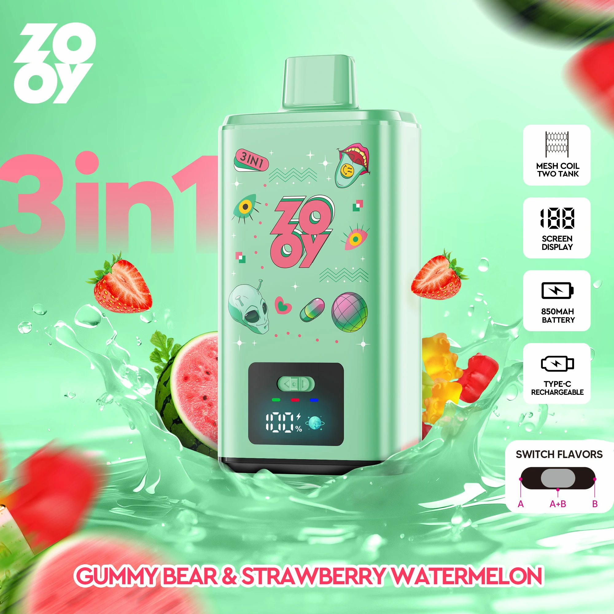 Zooy 150000パフ 3-in-1 使い捨て電子タバコ - image 2