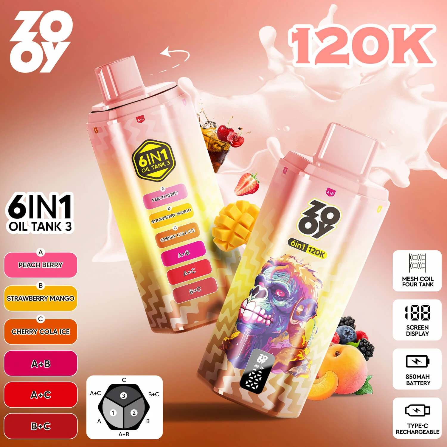 Zooy 120000パフ 6-in-1 使い捨て電子タバコ - image 7