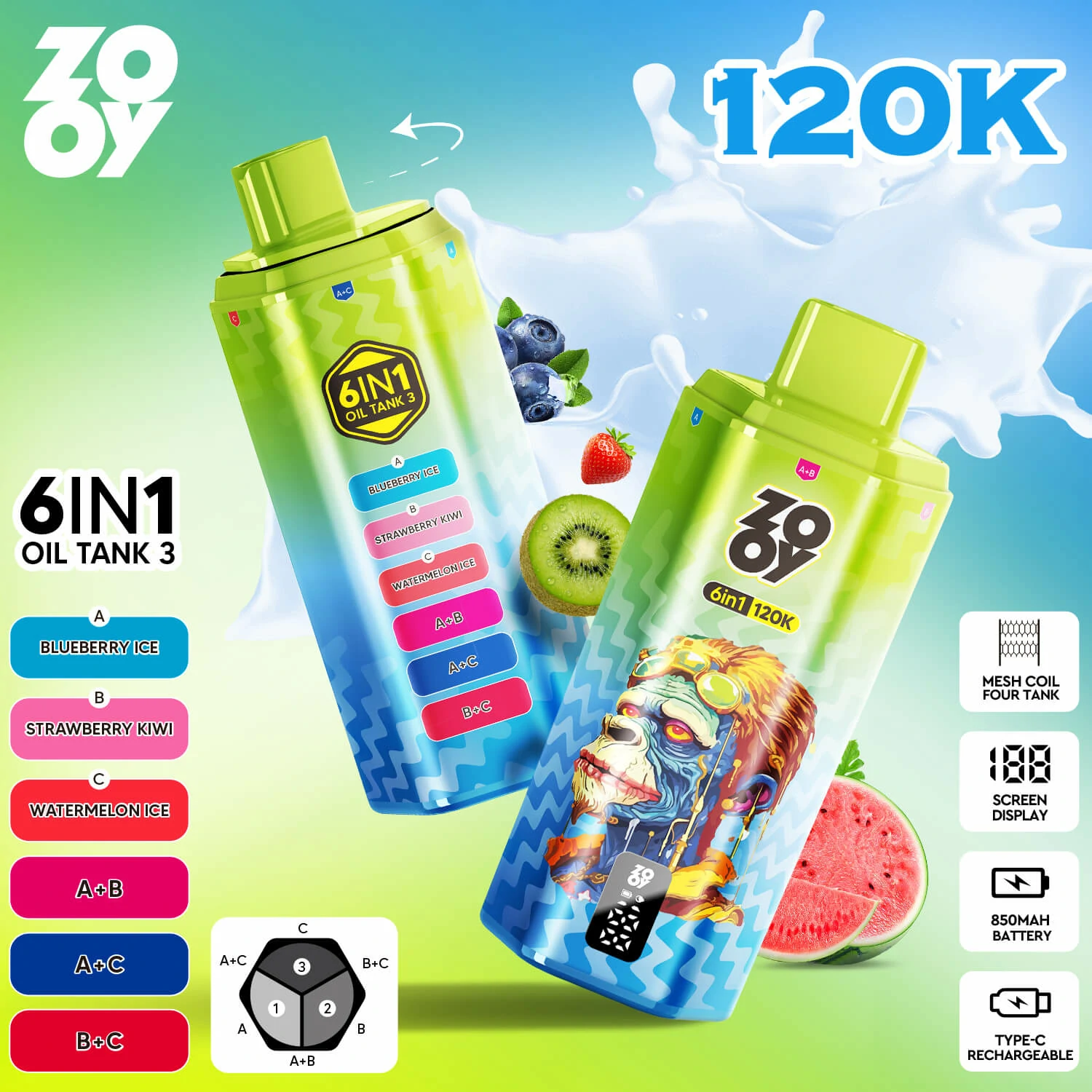 Zooy 120000パフ 6-in-1 使い捨て電子タバコ - image 5