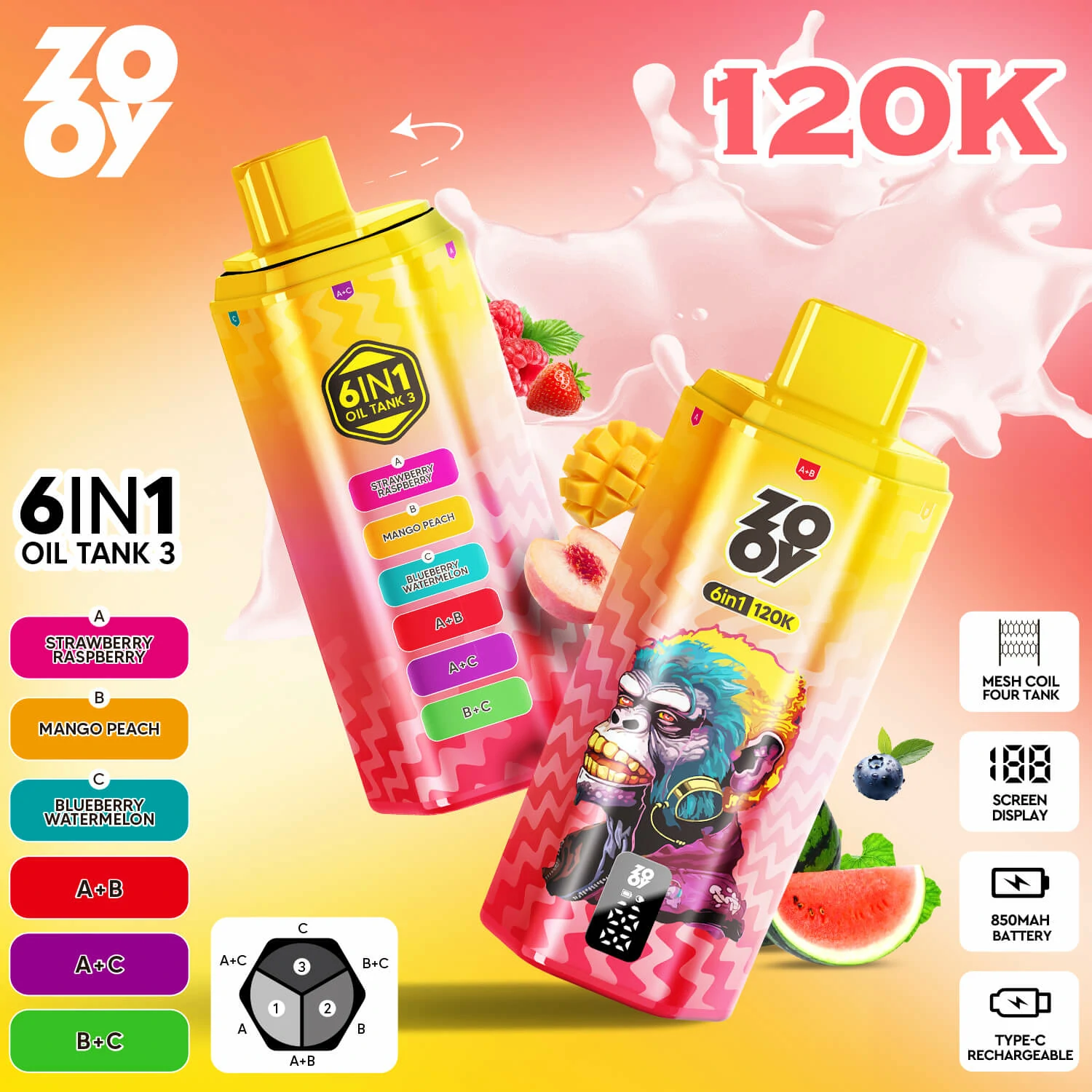 Zooy 120000パフ 6-in-1 使い捨て電子タバコ - image 4