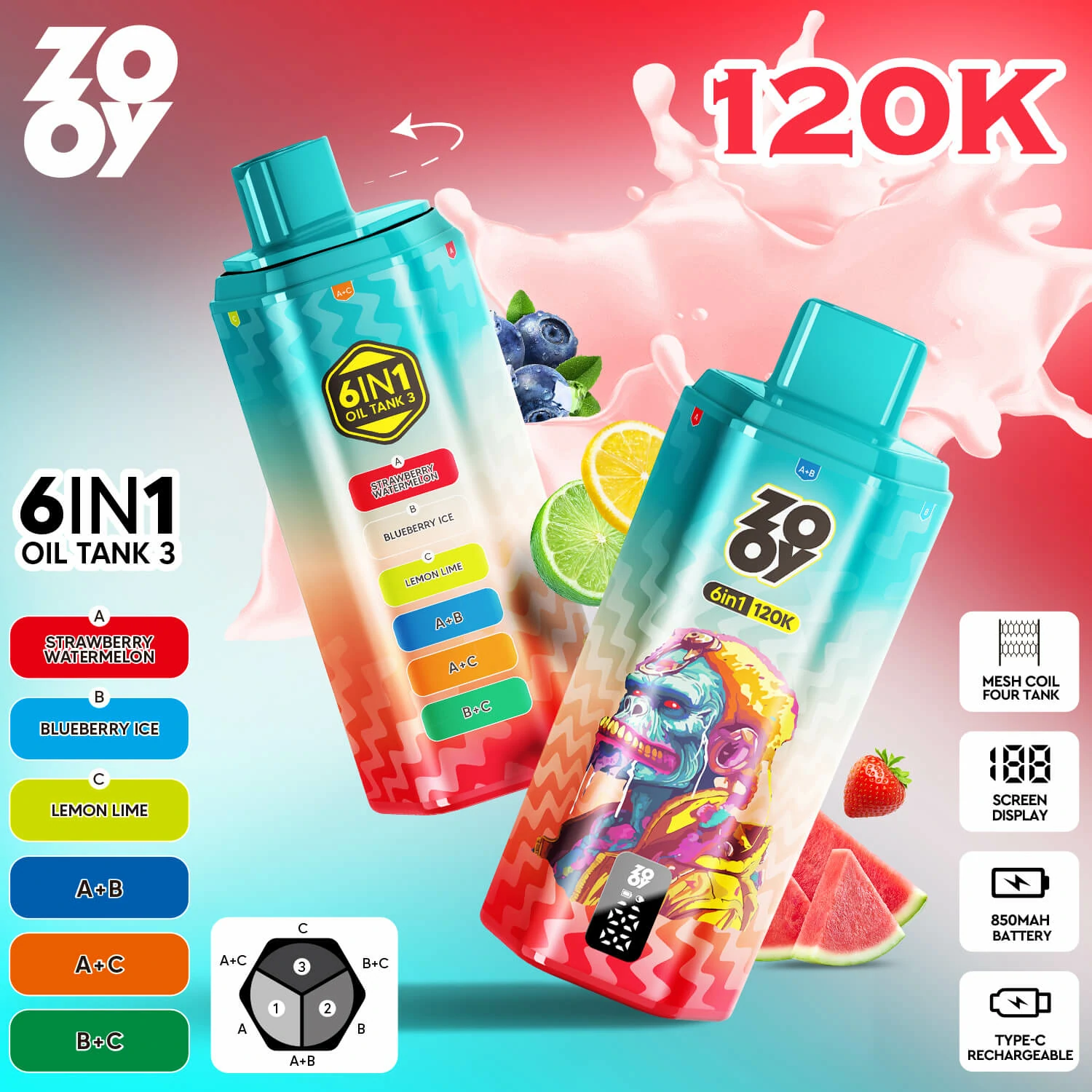 Zooy 120000パフ 6-in-1 使い捨て電子タバコ - image 2