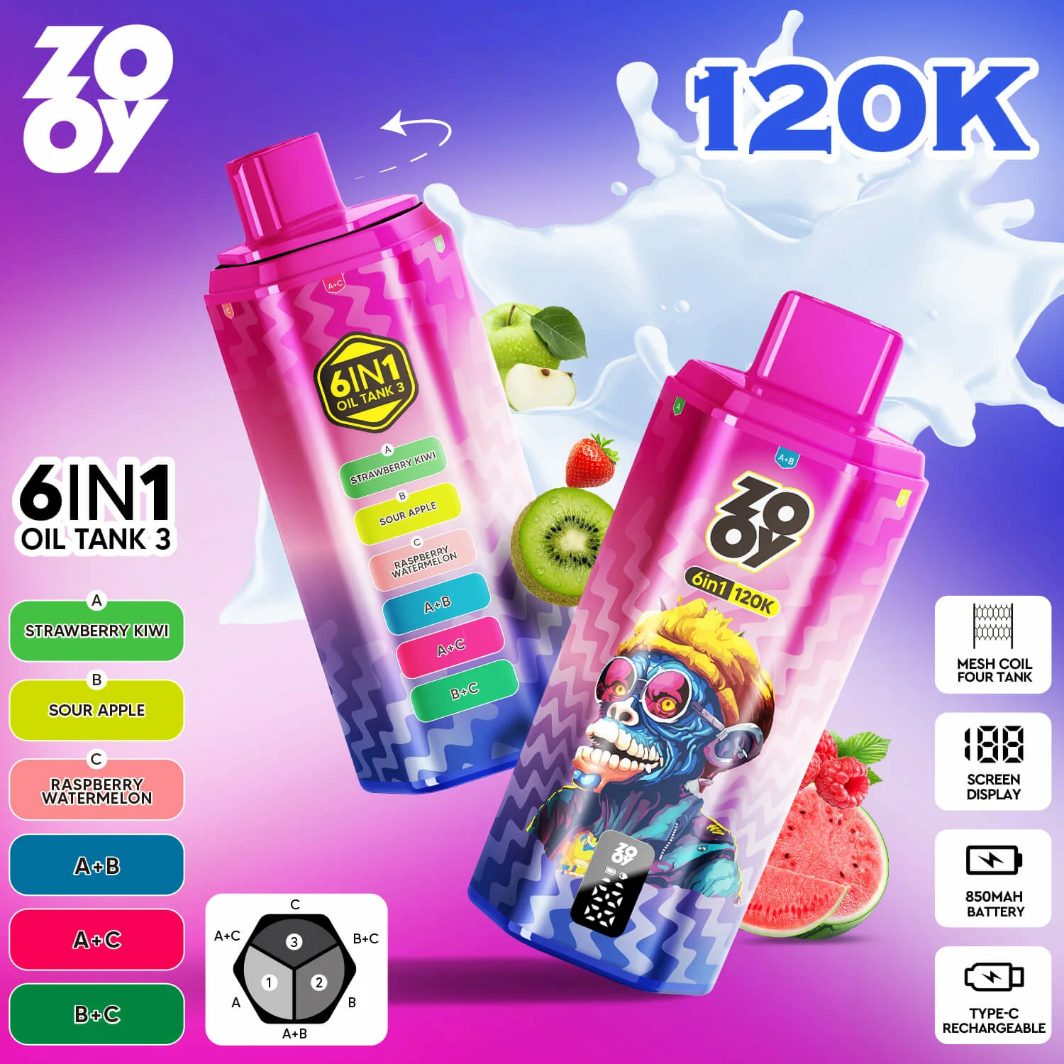 Zooy 120000パフ 6-in-1 使い捨て電子タバコ - image 6