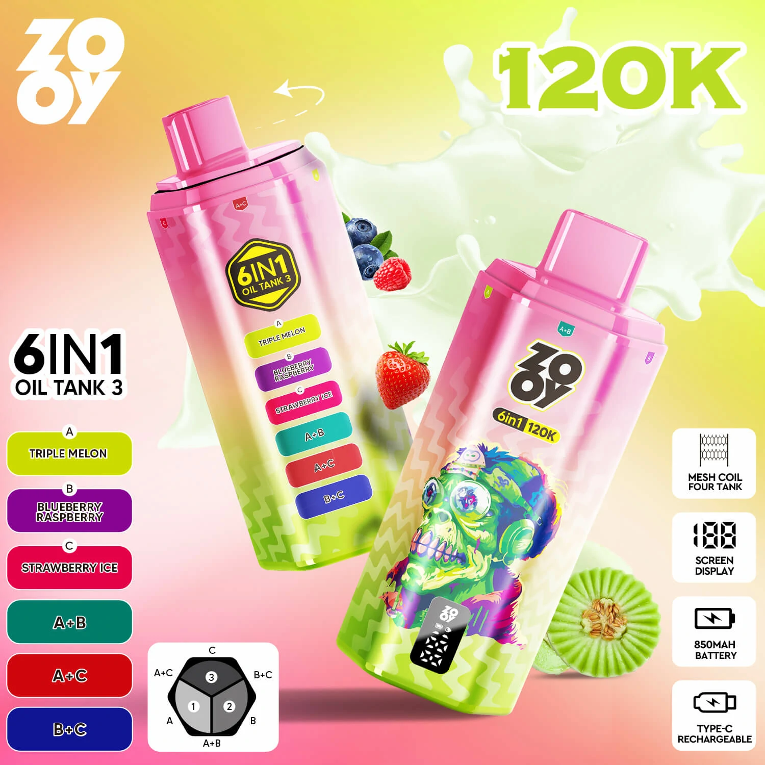 Zooy 120000パフ 6-in-1 使い捨て電子タバコ - image 3