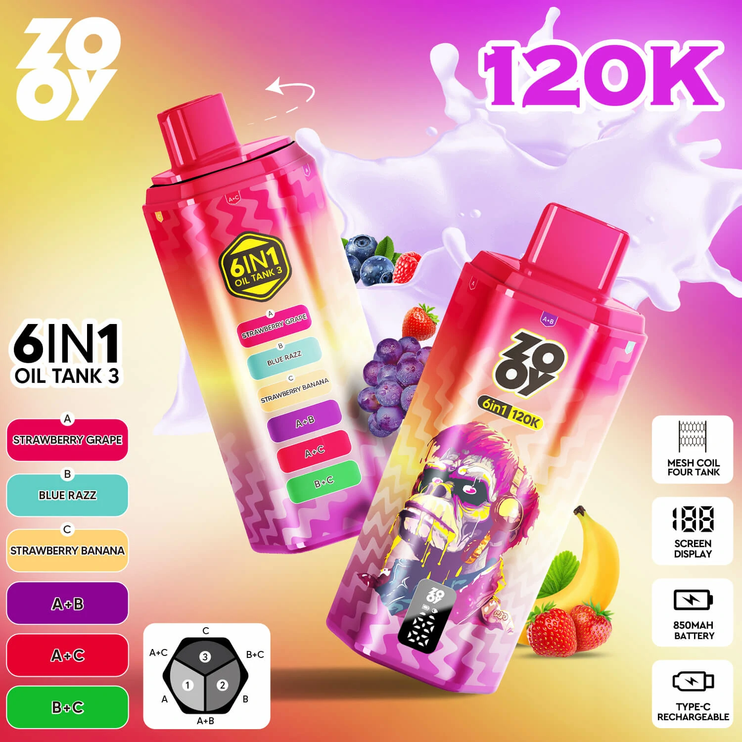Zooy 120000パフ 6-in-1 使い捨て電子タバコ - image 8