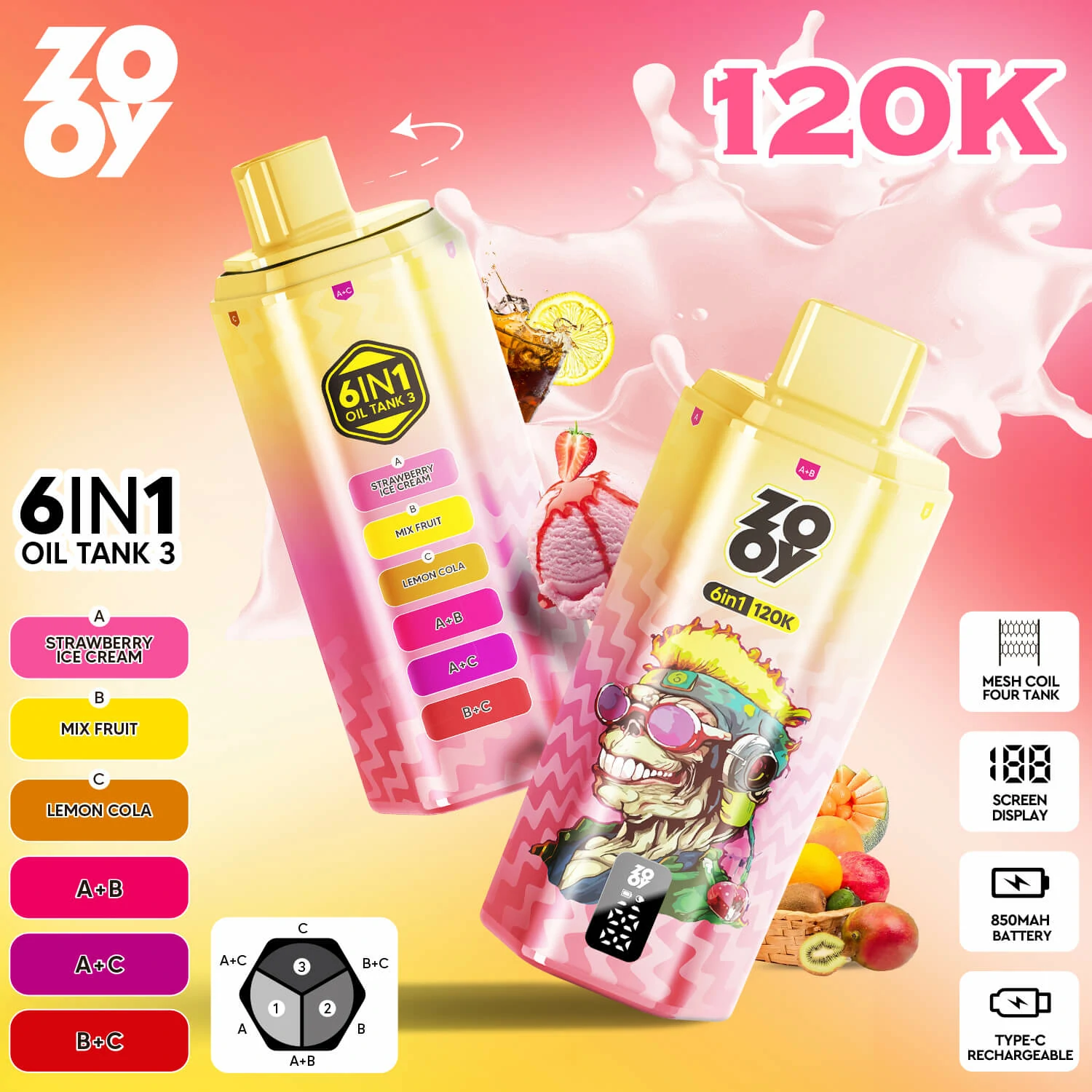 Zooy 120000パフ 6-in-1 使い捨て電子タバコ - image 10