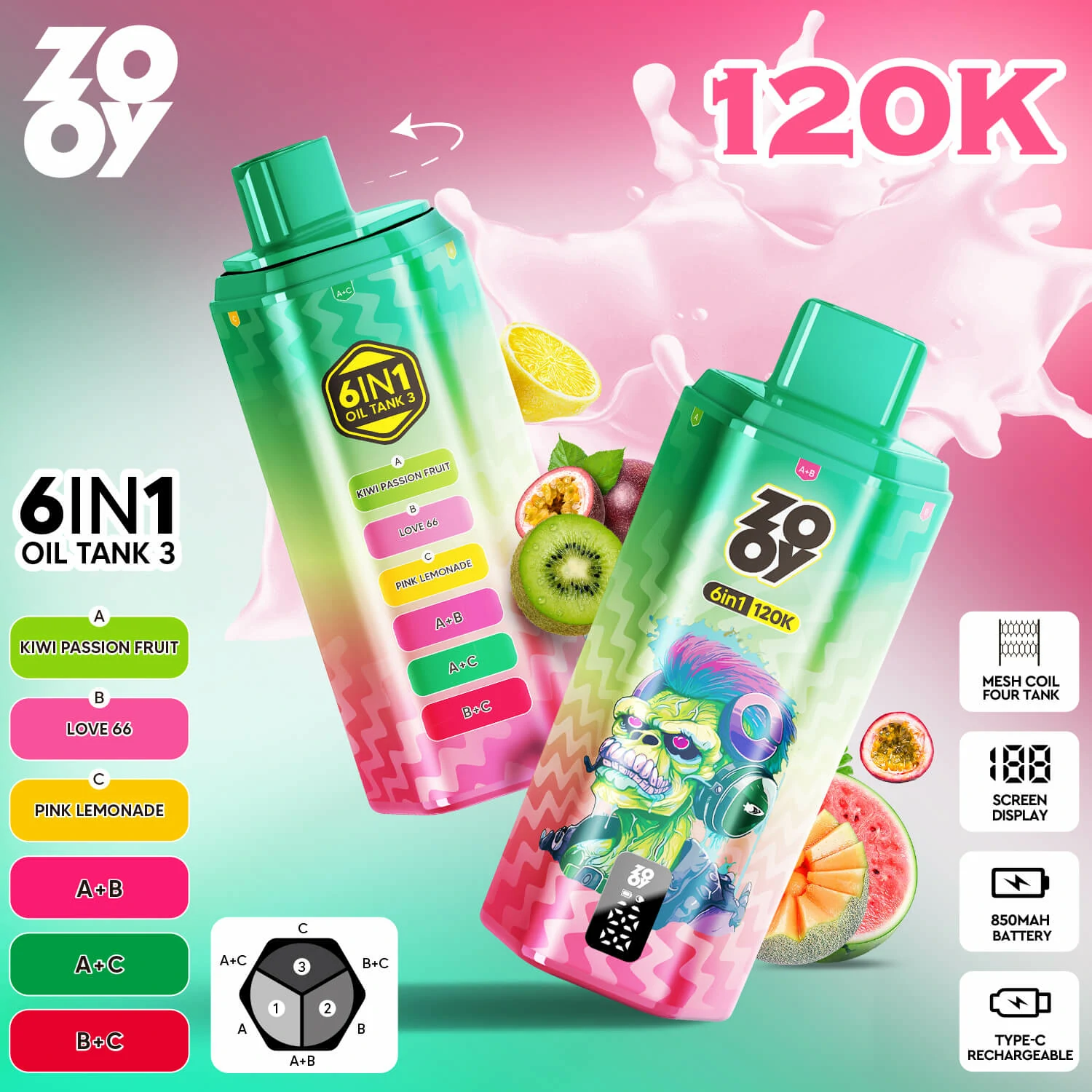 Zooy 120000パフ 6-in-1 使い捨て電子タバコ - image 9