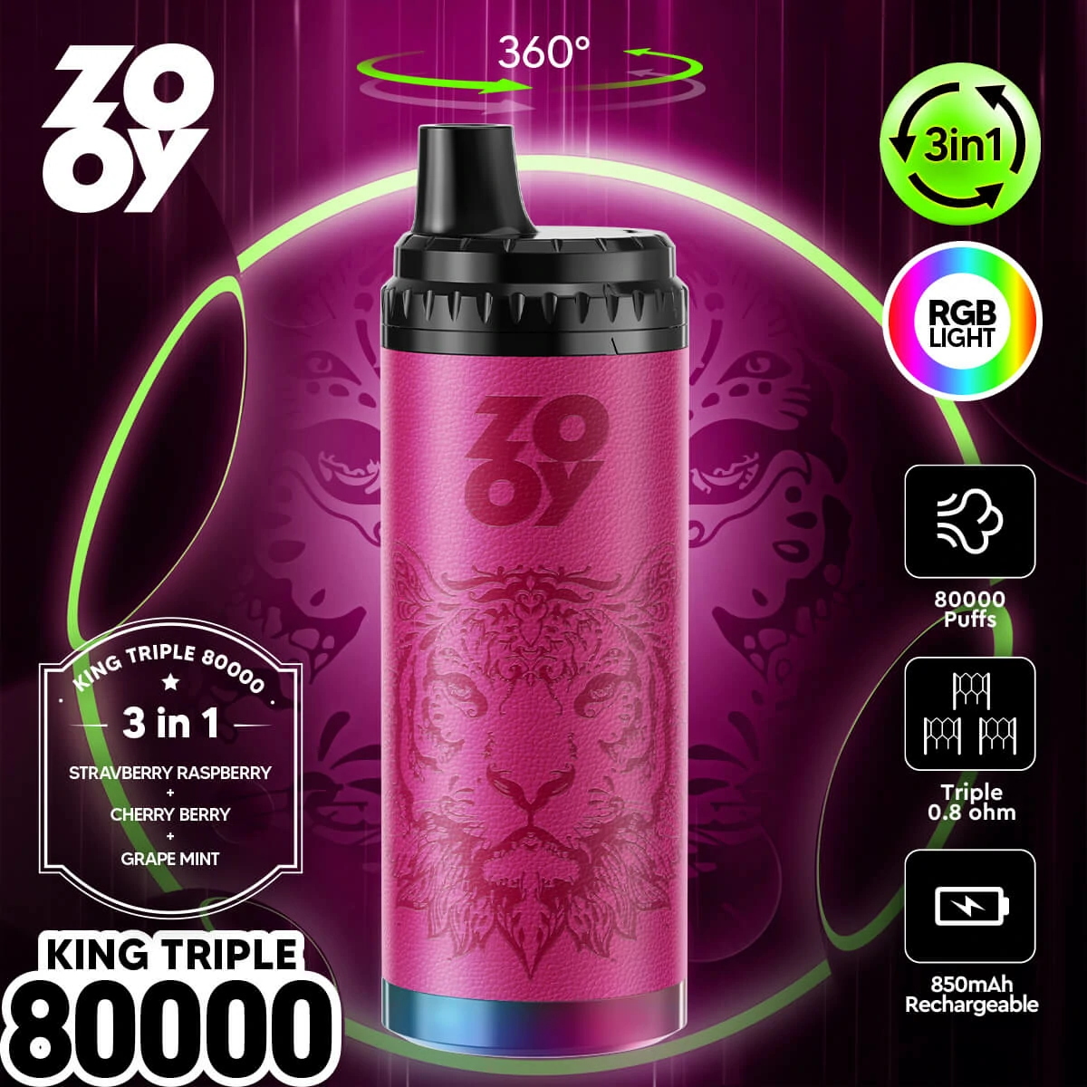 ZOOY King 80000パフ 3-in-1 使い捨て電子タバコ - image 7