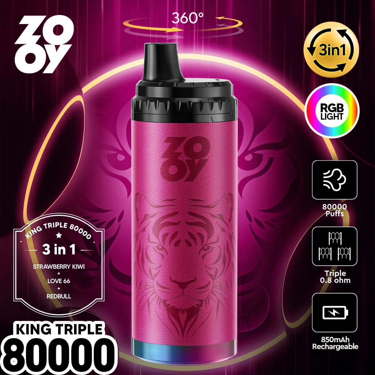 ZOOY King 80000パフ 3-in-1 使い捨て電子タバコ - image 4