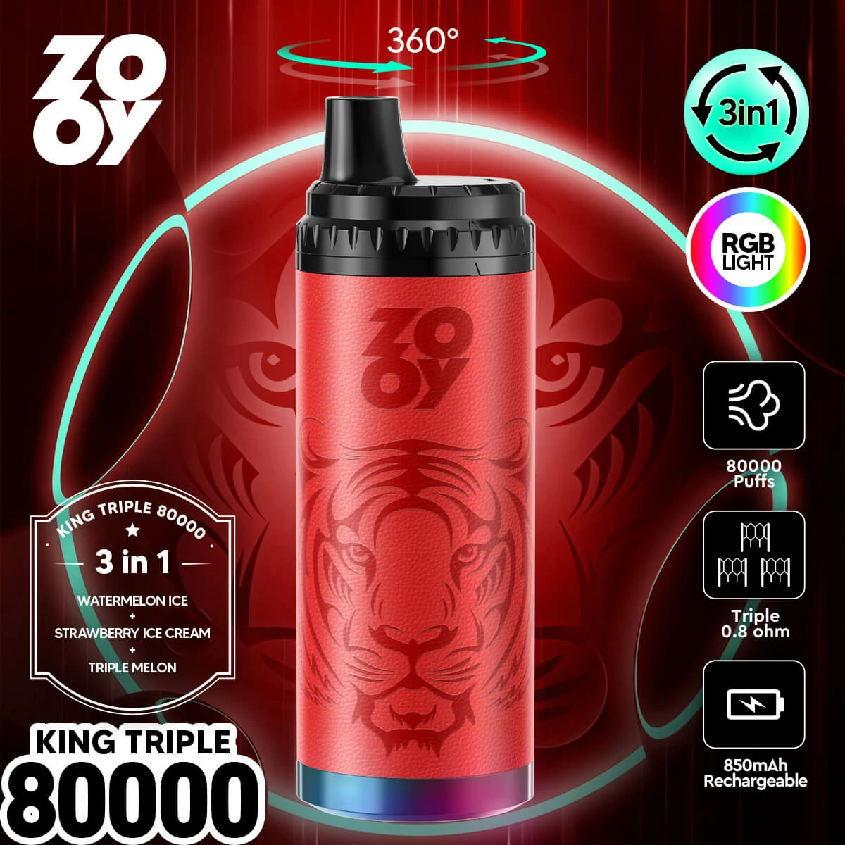 ZOOY King 80000パフ 3-in-1 使い捨て電子タバコ - image 6