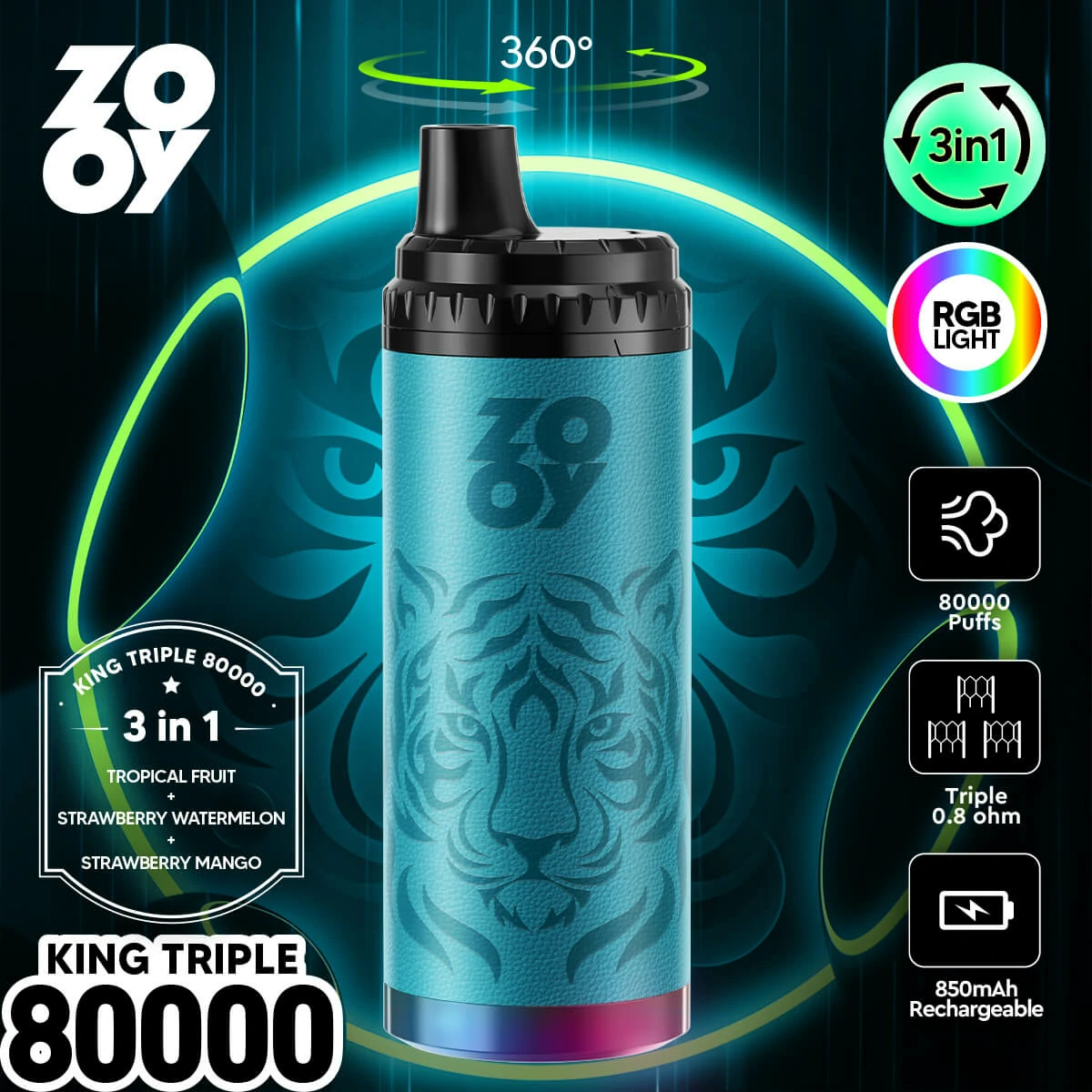 ZOOY King 80000パフ 3-in-1 使い捨て電子タバコ - image 5