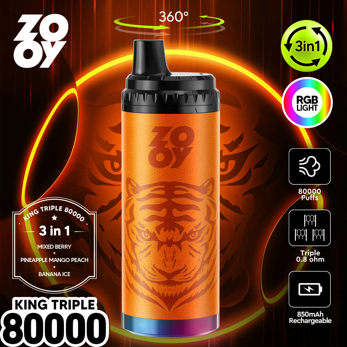 ZOOY King 80000パフ 3-in-1 使い捨て電子タバコ - image 8