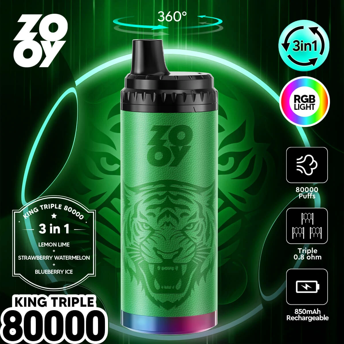 ZOOY King 80000パフ 3-in-1 使い捨て電子タバコ - image 3