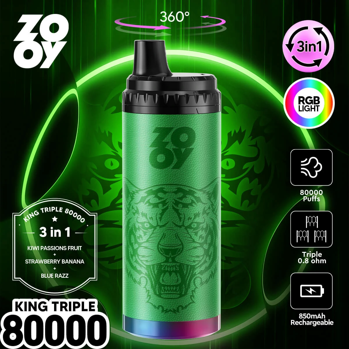 ZOOY King 80000パフ 3-in-1 使い捨て電子タバコ - image 9